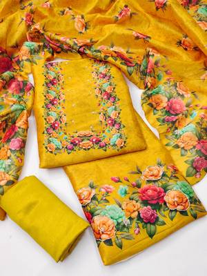  mustard digital print silk dress material 1