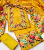Women's mustard digital print silk dress material