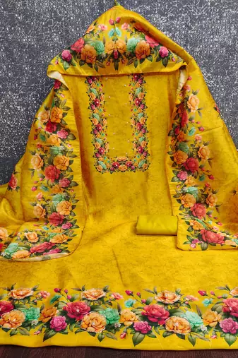  mustard digital print silk dress material