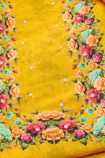  mustard digital print silk dress material
