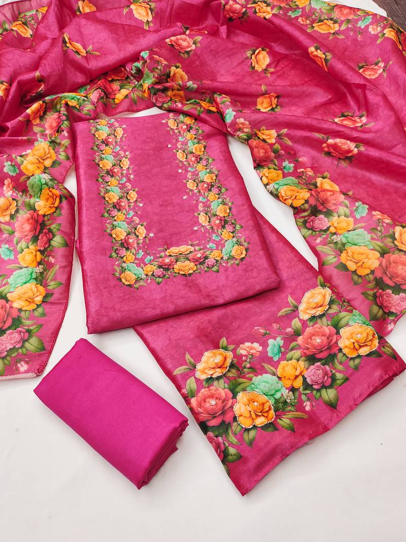 Women's pink digital print silk dress material