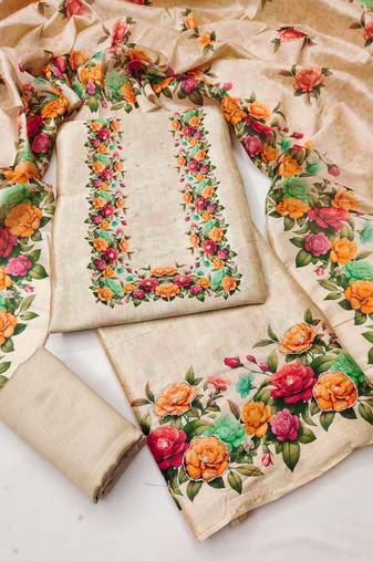  beige digital print silk dress material