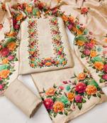 Women's beige digital print silk dress material