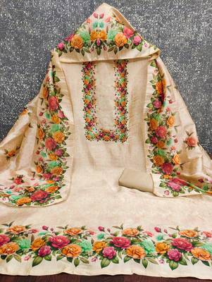  beige digital print silk dress material 2
