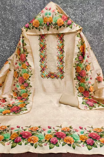  beige digital print silk dress material
