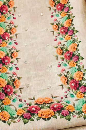  beige digital print silk dress material