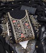 Women's black embroidery georgette dress material