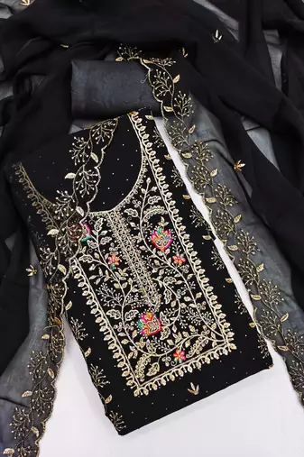  black embroidery georgette dress material