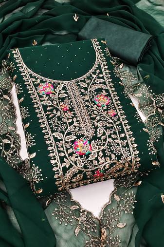 Women's green embroidery georgette dress material