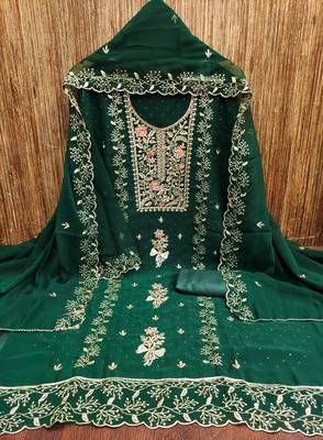  green embroidery georgette dress material 2