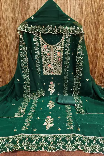  green embroidery georgette dress material