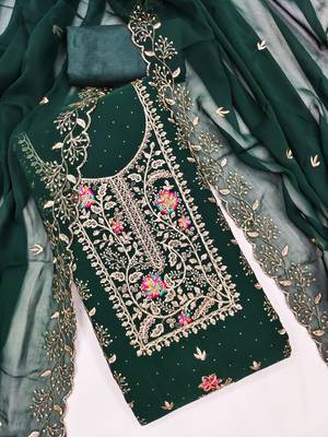  green embroidery georgette dress material 3