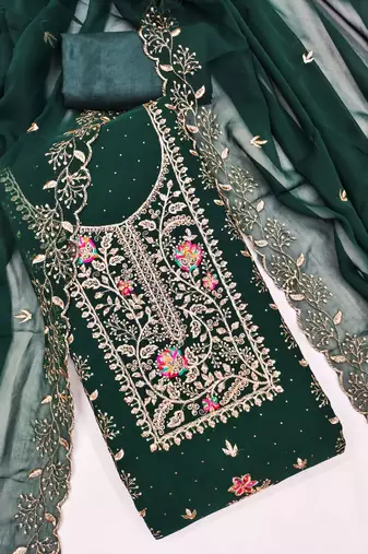  green embroidery georgette dress material