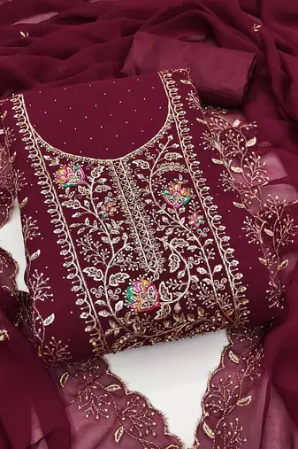 Women's maroon embroidery georgette dress material