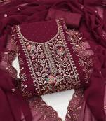  maroon embroidery georgette dress material