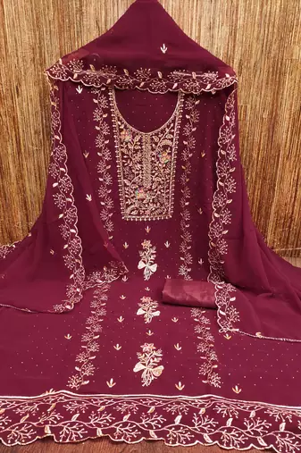  maroon embroidery georgette dress material