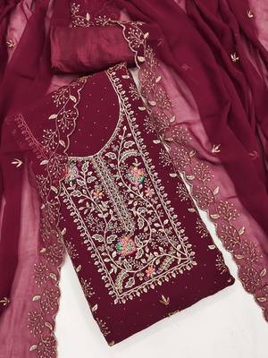 maroon embroidery georgette dress material 3