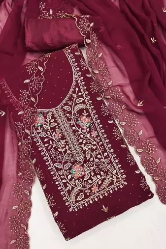  maroon embroidery georgette dress material
