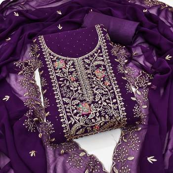  purple embroidery georgette dress material 1