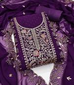 Women's purple embroidery georgette dress material