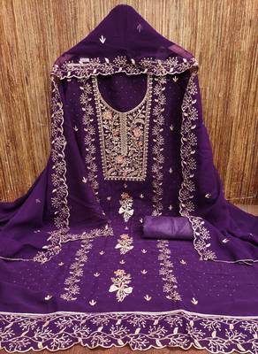  purple embroidery georgette dress material 2