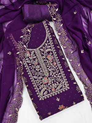  purple embroidery georgette dress material 3