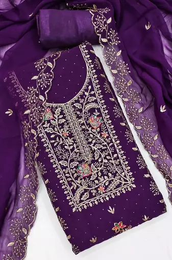  purple embroidery georgette dress material