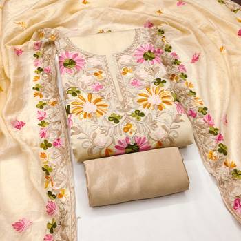  beige embroidery silk dress material 1
