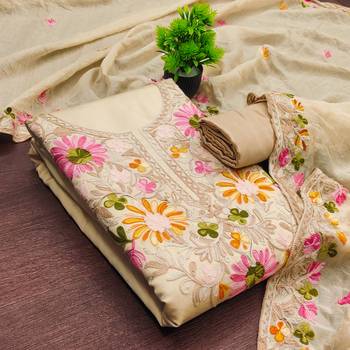  beige embroidery silk dress material 3