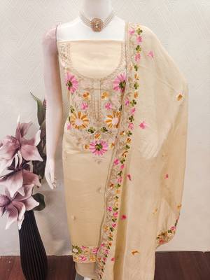  beige embroidery silk dress material 4