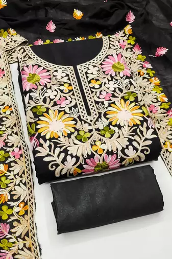 Women's black embroidery silk dress material