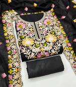 Women's black embroidery silk dress material