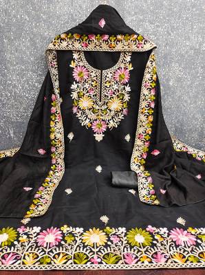  black embroidery silk dress material 2