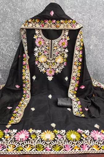 black embroidery silk dress material