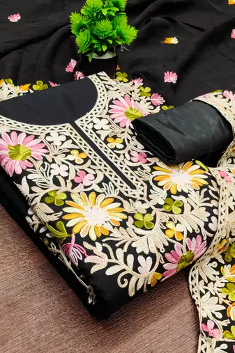  black embroidery silk dress material