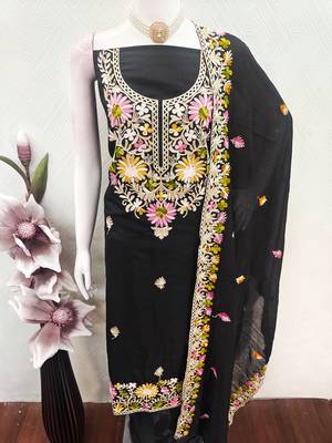  black embroidery silk dress material 4