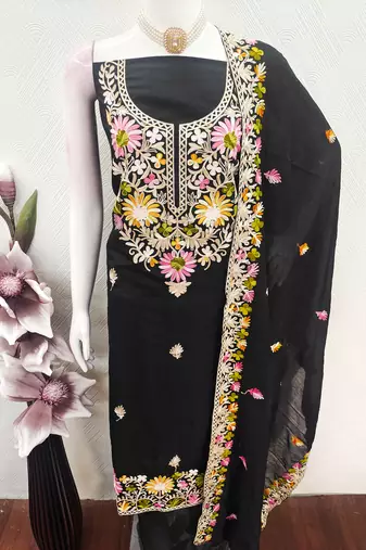  black embroidery silk dress material