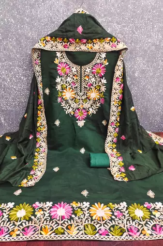  green embroidery silk dress material