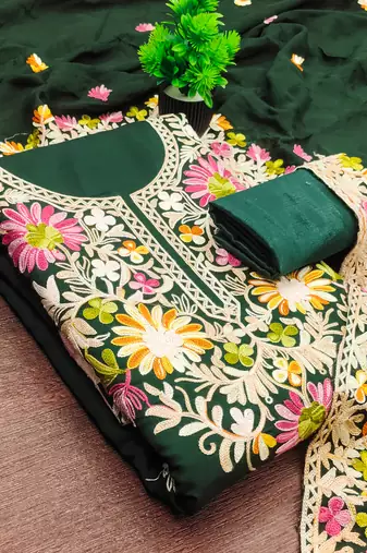  green embroidery silk dress material