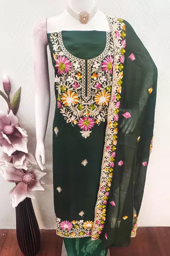  green embroidery silk dress material