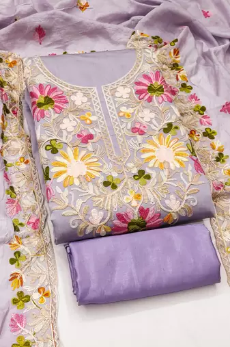 Women's levender embroidery silk dress material