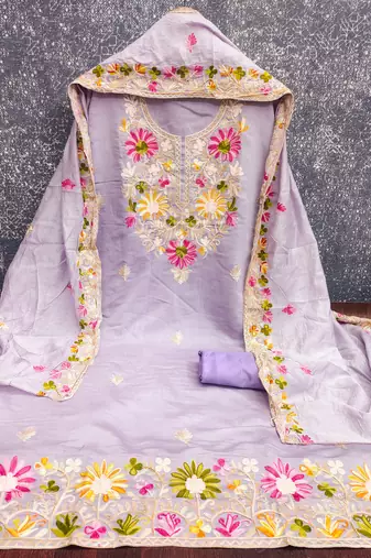  levender embroidery silk dress material