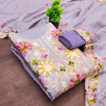  levender embroidery silk dress material 3