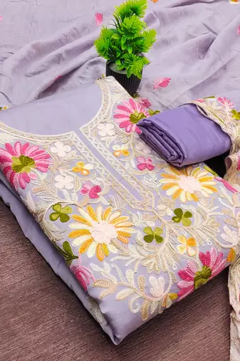  levender embroidery silk dress material