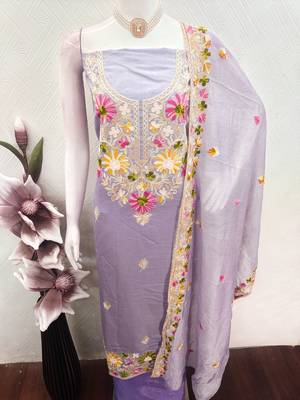  levender embroidery silk dress material 4