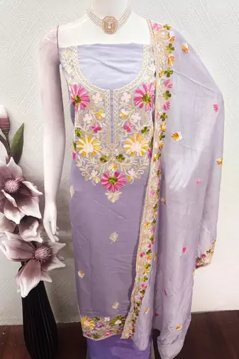  levender embroidery silk dress material
