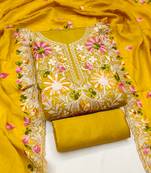 Women's light green embroidery silk dress material