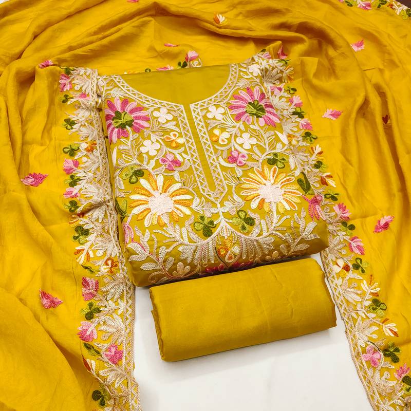 Women's light green embroidery silk dress material