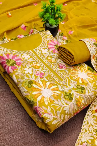  light green embroidery silk dress material