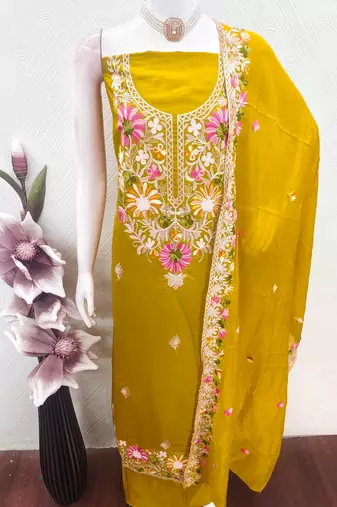  light green embroidery silk dress material